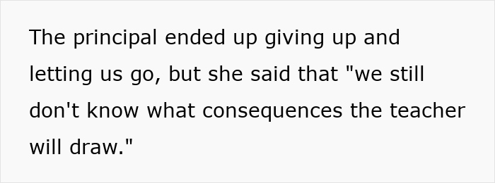Text excerpt about a principal discussing uncertain consequences after a teacher scares a student in class incident. Text excerpt about a principal discussing uncertain consequences after a teacher scares a student in class incident.