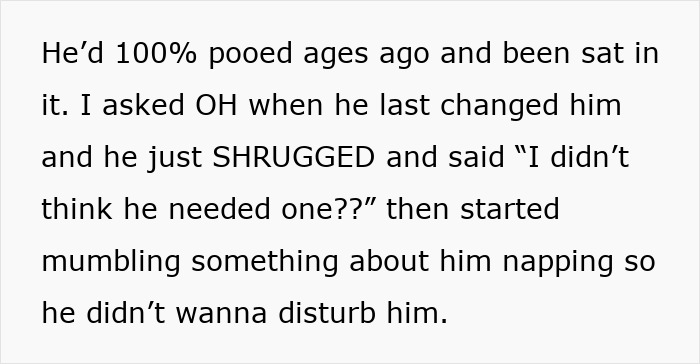 Text post describing dad forgetting to change son's diaper and not feeding him while mom is upset about his care mistakes. Text post describing dad forgetting to change son's diaper and not feeding him while mom is upset about his care mistakes.