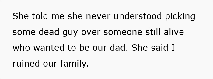 Text excerpt discussing a bride refusing to let mom’s hubby walk her down the aisle, causing family conflict.