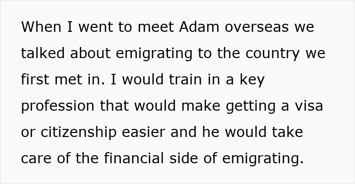 Text excerpt discussing plans to emigrate, training for a key profession, and managing financial aspects of immigration.