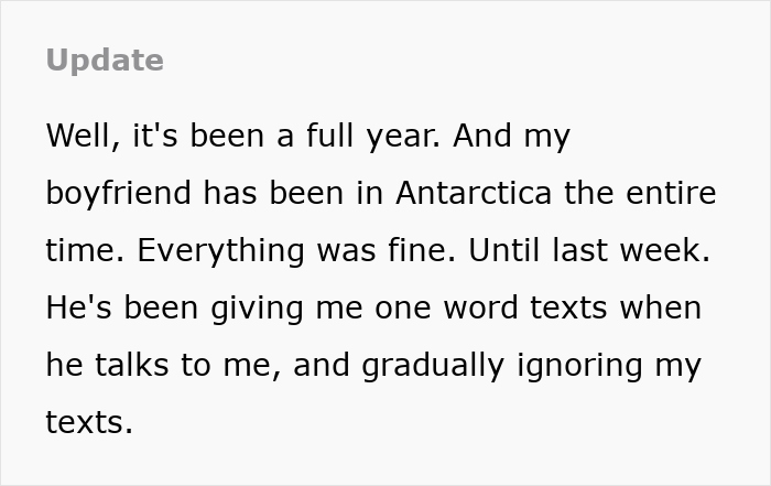 Text update about long-distance romance issues, highlighting cheating and spreading rumors while abroad in a troubled relationship. Text update about long-distance romance issues, highlighting cheating and spreading rumors while abroad in a troubled relationship.
