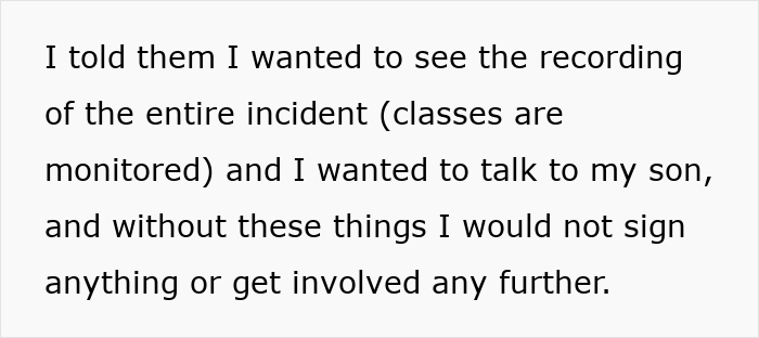 Text excerpt discussing a parent requesting to see class recordings after a teacher scares a student causing a shocked reaction. Text excerpt discussing a parent requesting to see class recordings after a teacher scares a student causing a shocked reaction.