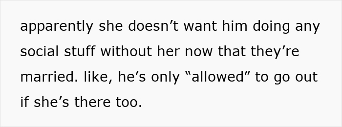 Text excerpt discussing a married coworker’s wife restricting his social activities after marriage.