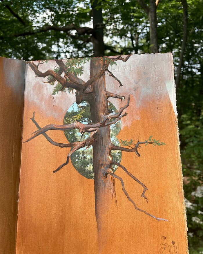 Detailed painting by Dina Brodsky of a tree with branches and leaves illustrating the beauty of the natural world.