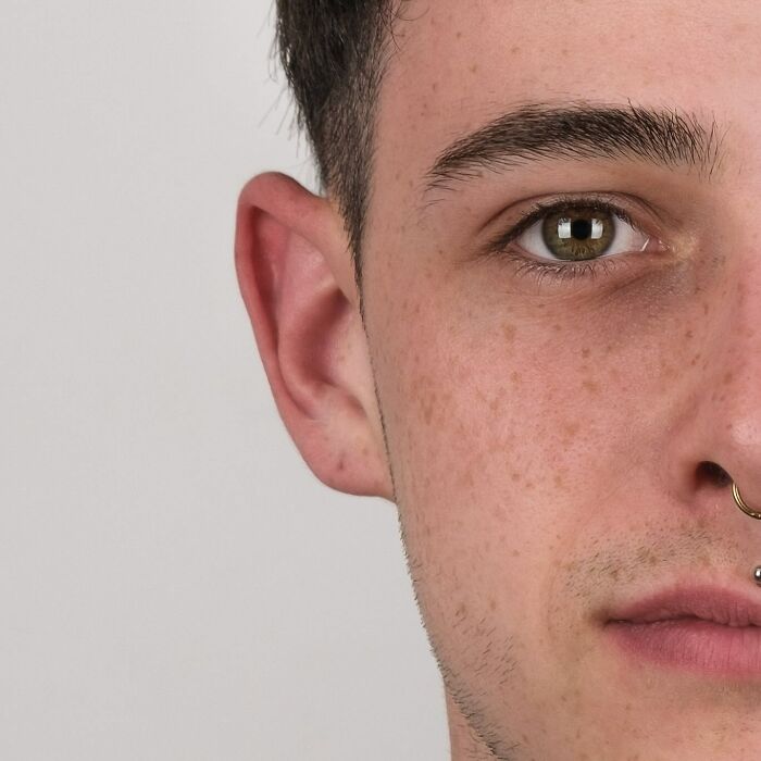 Half male, half female face portrait illustrating strong family DNA in genetic portraits of family members.