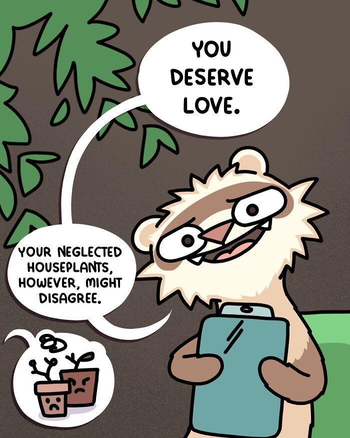 Cartoon ferret holding a clipboard, offering reassurance with speech bubbles about life strategy and validity.