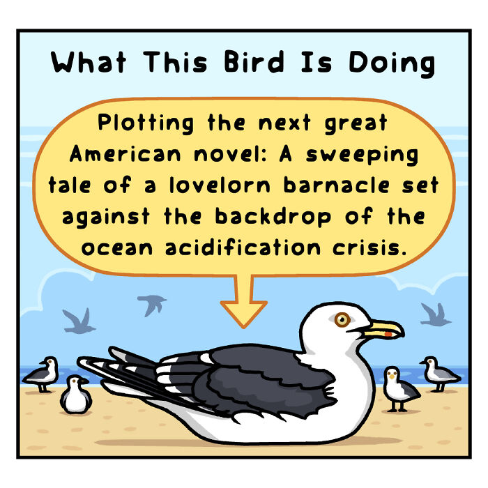 Definition of loafing in playful comics showing the funny side of nature and wildlife by an artist.