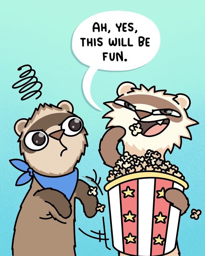Cartoon ferret saying you don’t need therapy, highlighting life with two ferrets and a cat in a playful style.