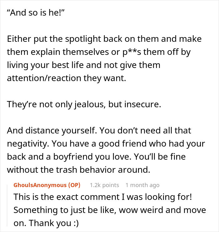 Comment encouraging a woman with a model boyfriend to ignore jealous friends and focus on her relationship and self-worth. Comment encouraging a woman with a model boyfriend to ignore jealous friends and focus on her relationship and self-worth.