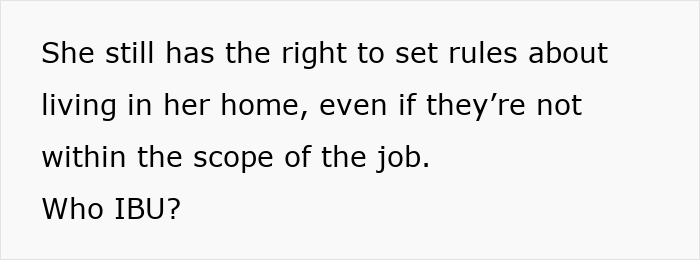 Text on a white background discussing a mom setting rules and a curfew for her live-in nanny on nights off. Text on a white background discussing a mom setting rules and a curfew for her live-in nanny on nights off.