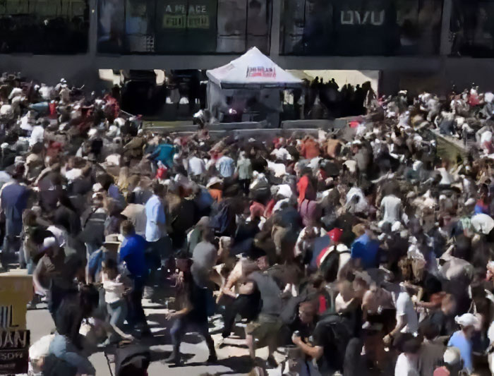 Crowd gathered outside a university building reacting amid discussions about Charlie Kirk and Candace Owens’ claims. Crowd gathered outside a university building reacting amid discussions about Charlie Kirk and Candace Owens’ claims.
