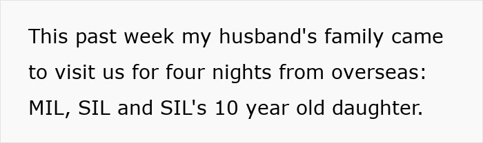 Alt text: Text describing hosting MIL and SIL and their daughter during a visit from overseas for four nights.