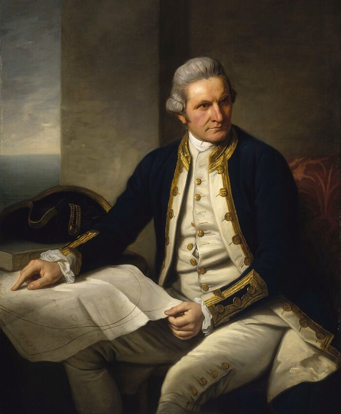Portrait of a historical figure in naval uniform holding a map, illustrating so-called facts about history turned false.