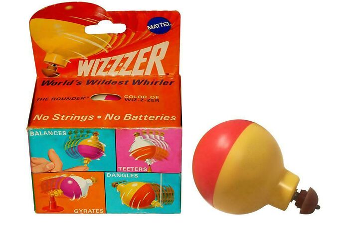 Wizzzer spinning top toy from Mattel with vibrant colors, no strings or batteries, a nostalgic classic to make you feel old.