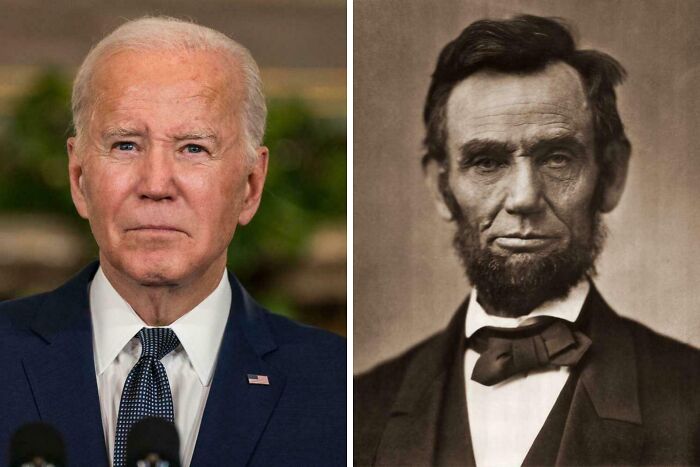 Side-by-side comparison of two US presidents illustrating time perception differences in an online group’s random comparisons.
