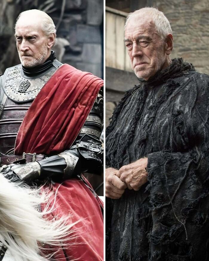 Side-by-side images of an older man in medieval armor and another in tattered clothing, illustrating time perception comparisons.