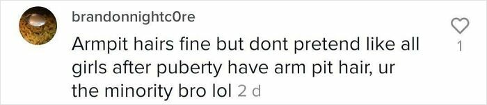 Screenshot from TikTok comment discussing armpit hair, included in 89 screenshots from TikTok that might make you feel smart.