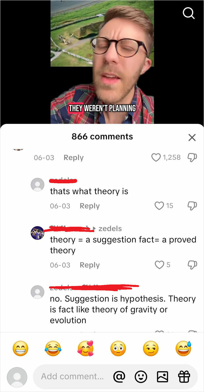 Man in glasses explaining theory in a video with comments showing people embarrassingly wrong and overconfident.