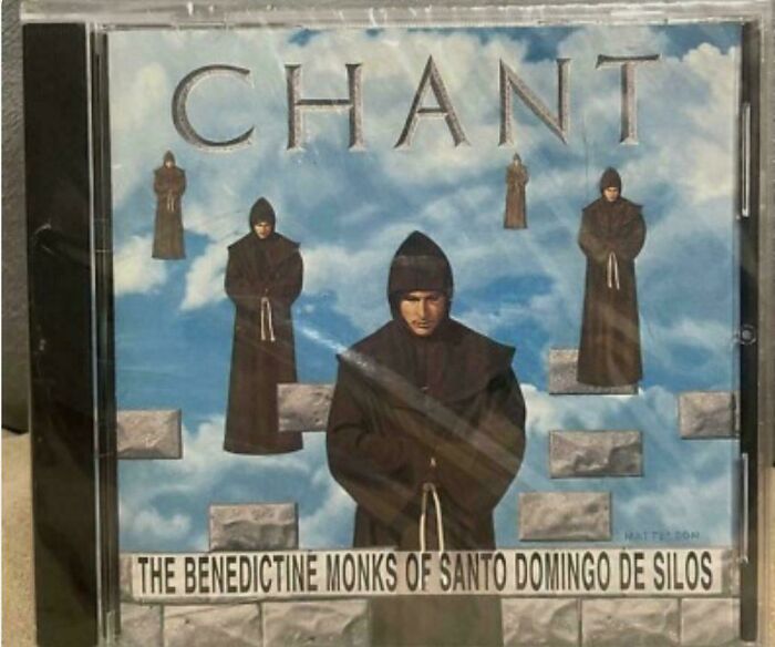 CD cover of Benedictine monks in robes against a cloudy sky background, evoking nostalgic vibes to make you feel old.