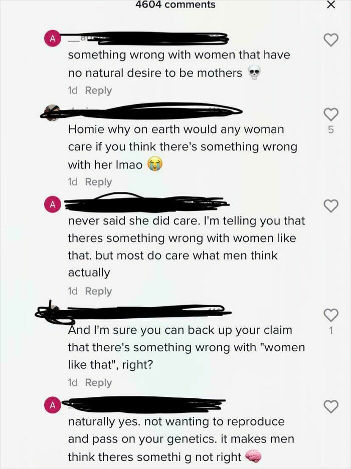 Screenshot of a TikTok comment thread debating women's natural desire to be mothers in a discussion that might make you feel very smart.