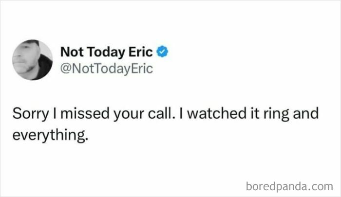 Funny viral meme text with a humorous excuse for missing a phone call from a popular chaos-themed meme page.