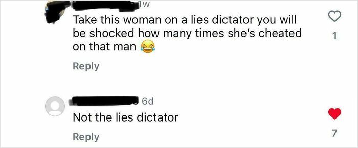 Screenshot from TikTok comment section with users discussing a "lies dictator" in a humorous exchange.