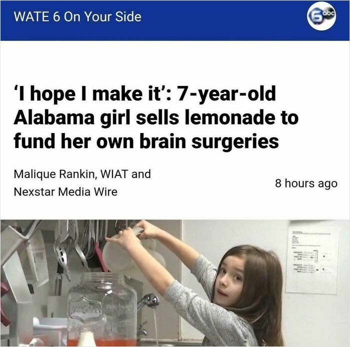 7-year-old Alabama girl selling lemonade to fund brain surgeries highlights dystopian nightmare real-life scenes in the US