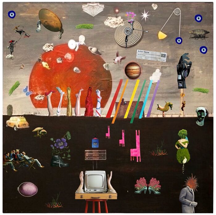 Surreal digital collage featuring dreamlike elements that blur the line between real and unreal by Italian artist.