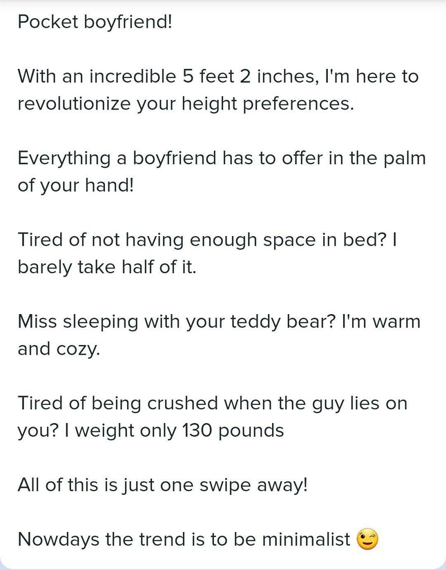 Short funny Tinder bio for guys highlighting height and cozy qualities, perfect for best Tinder bios for guys.