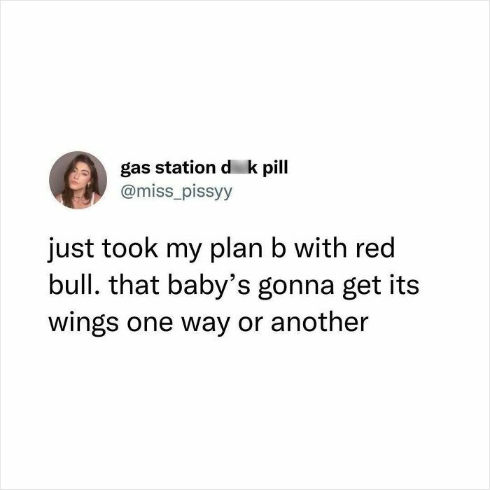 Tweet about taking plan b with Red Bull, humorously suggesting energy and relatable fatigue relief in human life.