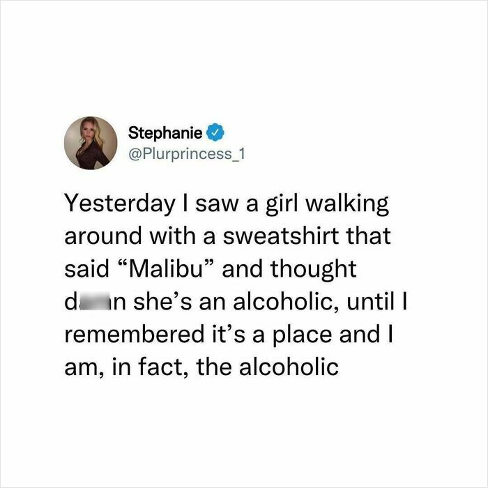 Tweet about mistaking a sweatshirt place name for alcoholism, showcasing relatable humor to laugh away fatigue of being human.