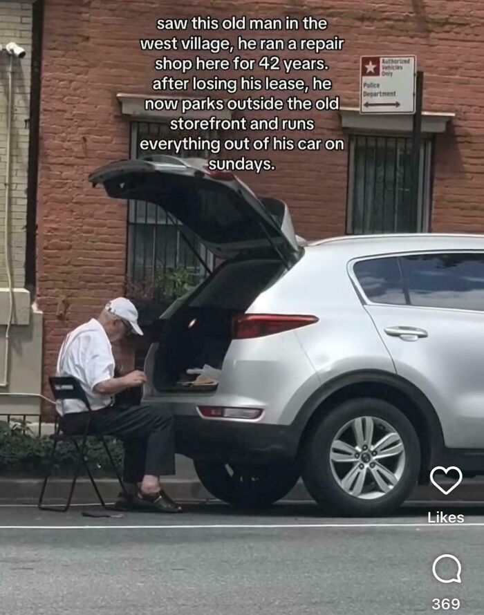Elderly man runs repair business from his car trunk after losing lease, a real-life dystopian scene in the US.