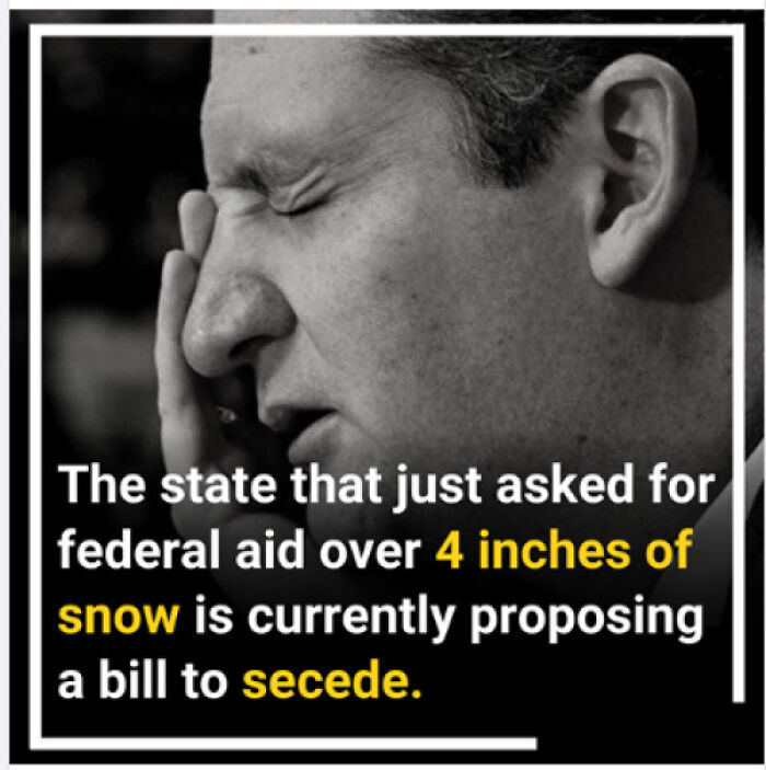 Man frustrated, holding face, illustrating actions meet consequences with federal aid request and secession bill.