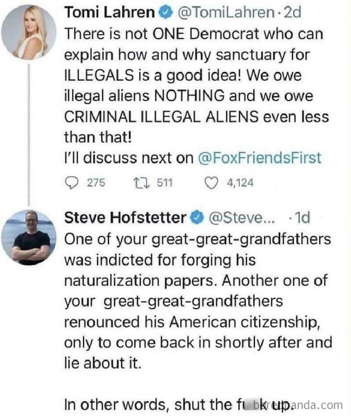 Screenshot of a Twitter exchange showing actions leading to consequences in a heated political argument.