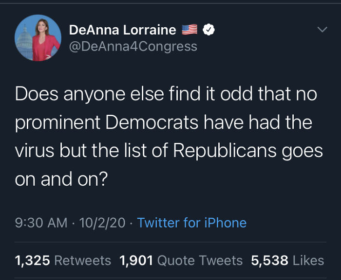 Tweet screenshot showing a political comment highlighting ironic consequences of actions related to virus infections.