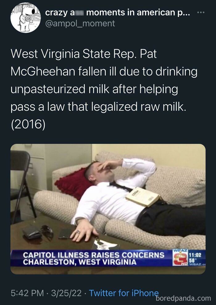 West Virginia lawmaker falls ill from raw milk after supporting legalization in a clear case of actions meeting consequences.