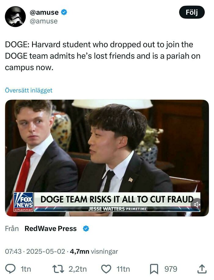 Two men in suits during a Fox News segment about the DOGE team facing risks and consequences for fraud actions.