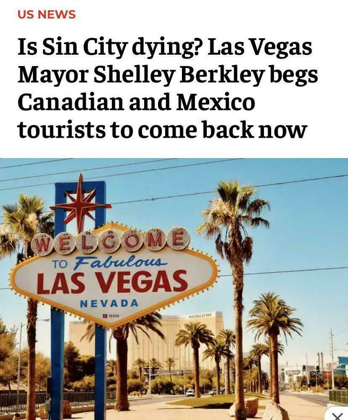 Las Vegas Welcome sign with palm trees under a clear sky, illustrating actions meet consequences in tourism decline.