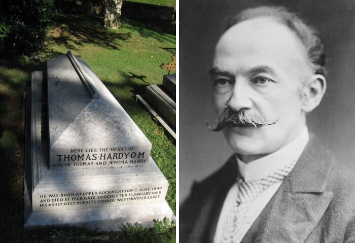 Grave of Thomas Hardy, a notable celebrity grave attracting visitors from around the world, set in a peaceful cemetery.