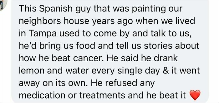 Text message about a Spanish man’s cancer cure story, illustrating absurd scientific takes in modern society.