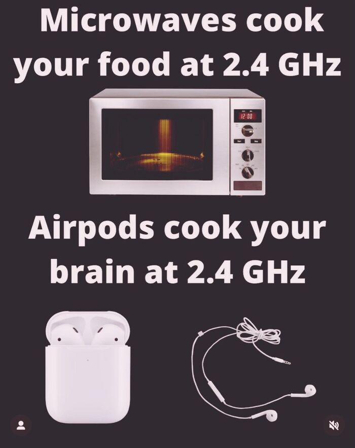 Microwave and AirPods compared at 2.4 GHz frequency in absurd scientific takes about modern society.