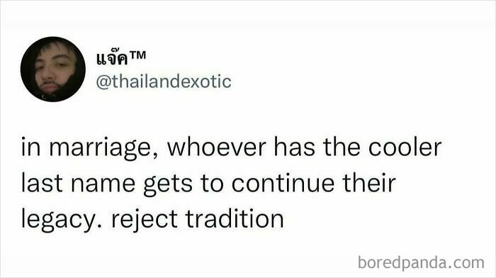 Tweet about marriage and rejecting tradition, humorously speaking the truth, featured in viral internet truth posts.