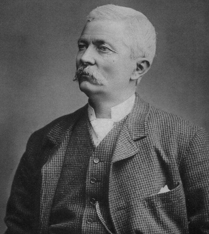 Black and white portrait of an elderly man with a mustache, representing famous historical quotes and misconceptions.