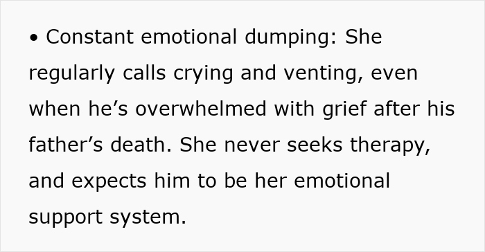 Text excerpt on emotional dumping by inlaws pushing boundaries during divorce, showing lack of therapy and expectation of support. Text excerpt on emotional dumping by inlaws pushing boundaries during divorce, showing lack of therapy and expectation of support.