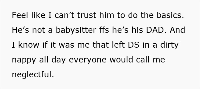 Text from mom expressing frustration that dad forgot to change and feed their son during first-time childcare. Text from mom expressing frustration that dad forgot to change and feed their son during first-time childcare.