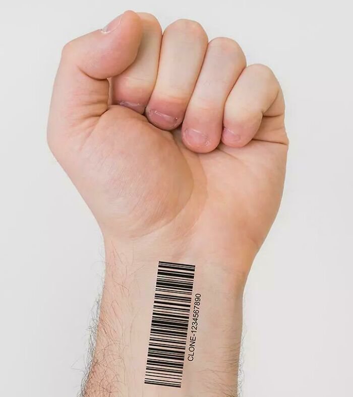 Close-up of a wrist with a barcode tattoo, illustrating unusual client requests in tattoo art.