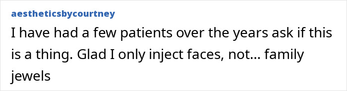 Text post from aestheticsbycourtney discussing patient inquiries about Scrotox, a growing cosmetic trend among men. Text post from aestheticsbycourtney discussing patient inquiries about Scrotox, a growing cosmetic trend among men.