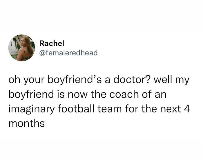 Screenshot of a humorous social media post where someone hilariously spoke their truth about their boyfriend coaching an imaginary football team.