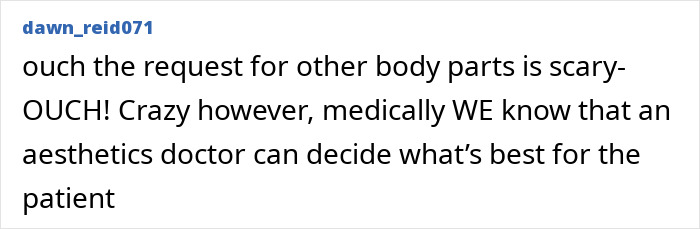 Text comment on a white background discussing medical decisions related to Scrotox and aesthetics doctors’ advice for patients. Text comment on a white background discussing medical decisions related to Scrotox and aesthetics doctors’ advice for patients.