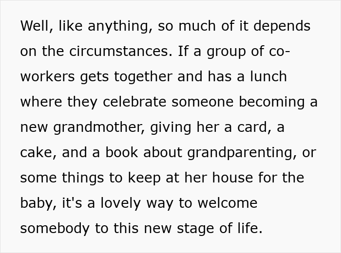 Text discussing people’s strong opinions on grandmas having a baby shower to celebrate their new status as grandmothers. Text discussing people’s strong opinions on grandmas having a baby shower to celebrate their new status as grandmothers.